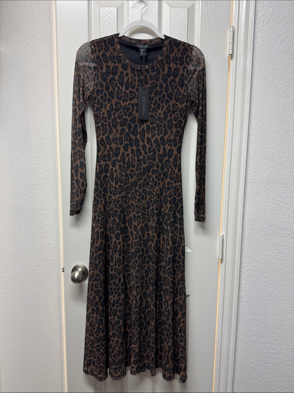 Rachel Zoe Brown and Black Leopard-Print Long Sleeve Midi Dress